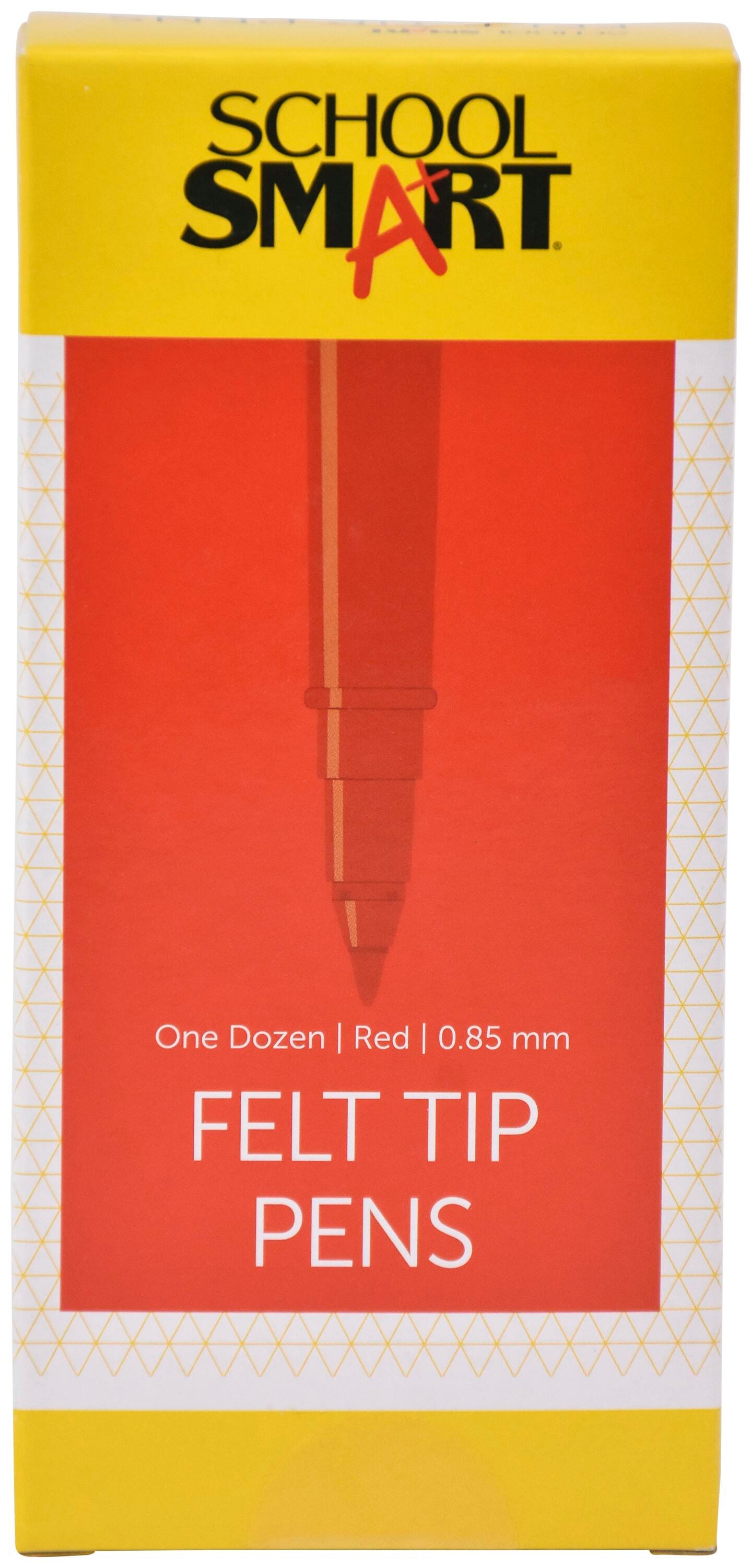 School Smart Felt Tip Pen Marker, Water Based Ink Fine Tip, Red, Pack of 12 077236